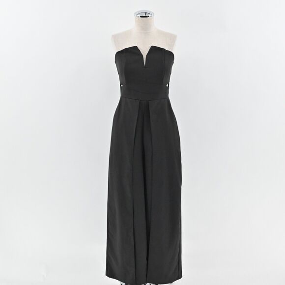 LULUS Jumpsuit Womens Sz S Black Dream It Strapless V Neck Cutout Split Wide Leg - Picture 1 of 14